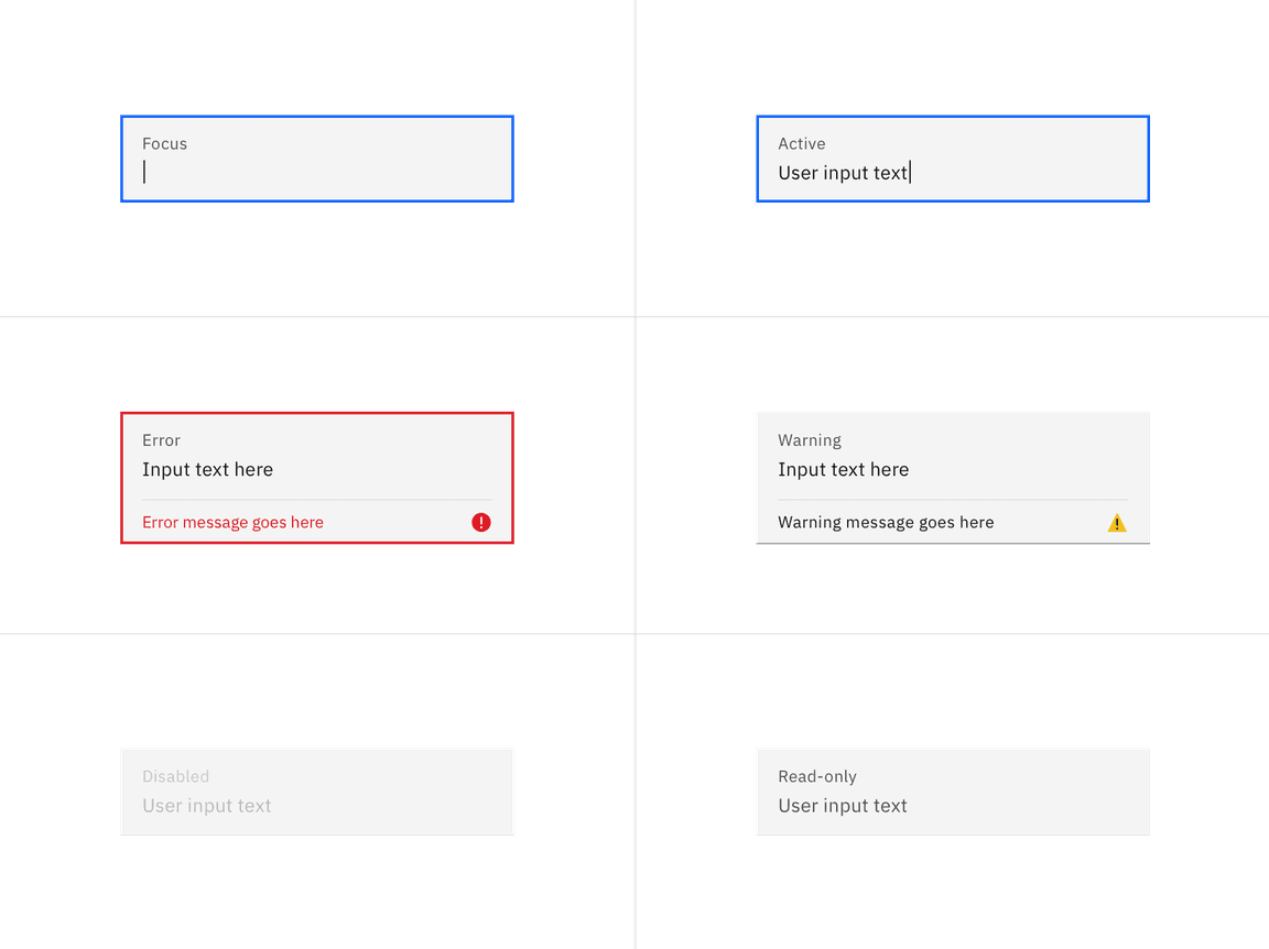 Examples of text input states in the fluid style